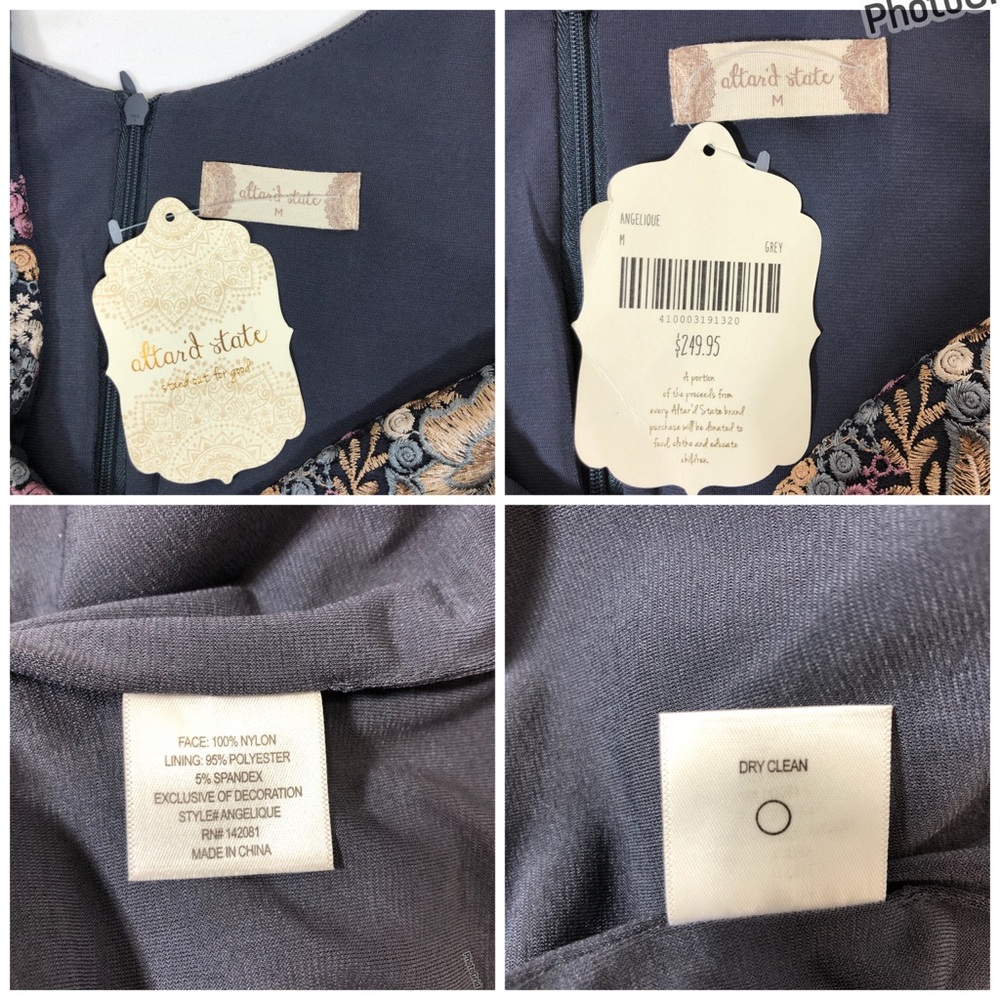 Altar’d State Stretchy Slip Embroidered Flower Gray Mesh Angelique Maxi Dress M - Picture 9 of 16